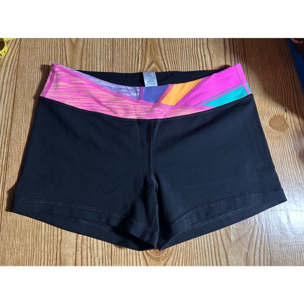 Ivivva Lululemon Girls Black Athletic Shorts Multi Color Waistband Size 14